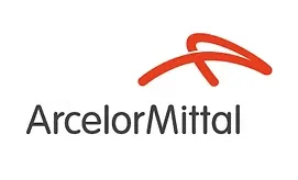 ArcelorMittal logo with the company name in black text and a curved orange line above it, representing strength and reliability like a top concrete contractor.