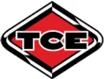 TCE logo featuring bold black letters on a red diamond-shaped background with a white and black border, representing a trusted concrete contractor.